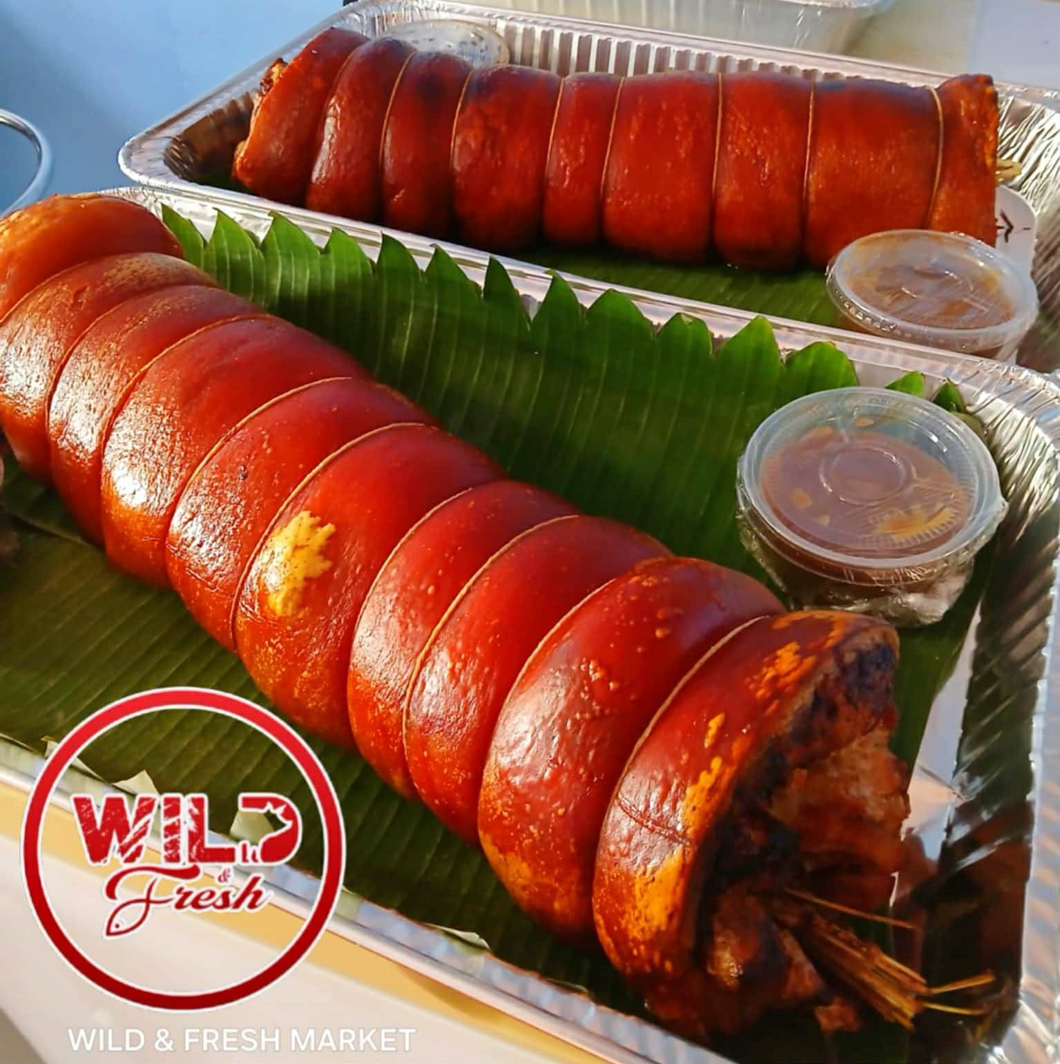 Preparing lechon in the kitchen